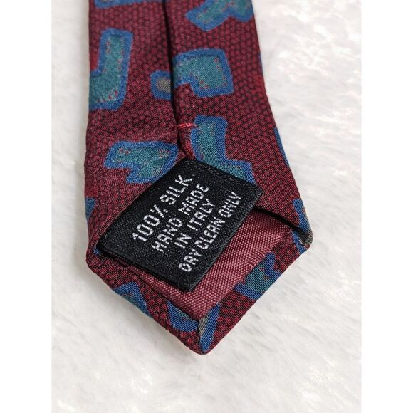 Men's Vintage 100% Silk Tie Made in Italy - Abstract Block Motif - Picture 6 of 14